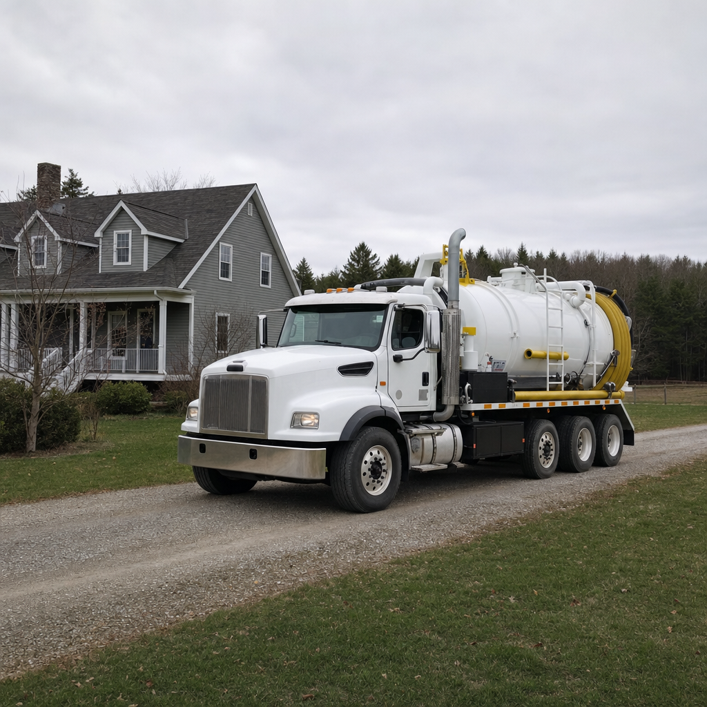 Septic vacuum truck arriving at a Canton home for same-day emergency service