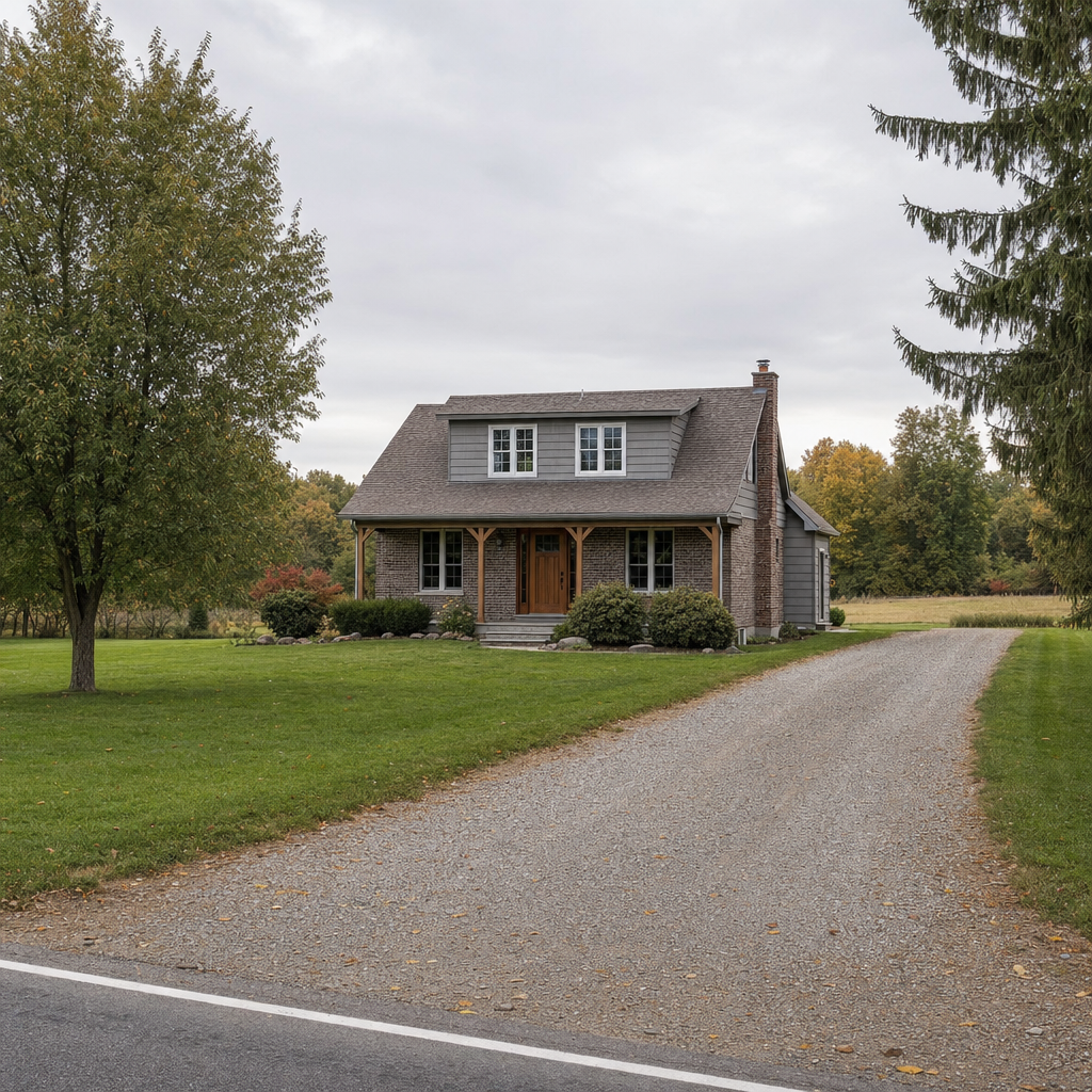 A calm single-family home exterior on a quiet Canton street, representing the household size and daily water use that decides how often a septic tank needs pumping
