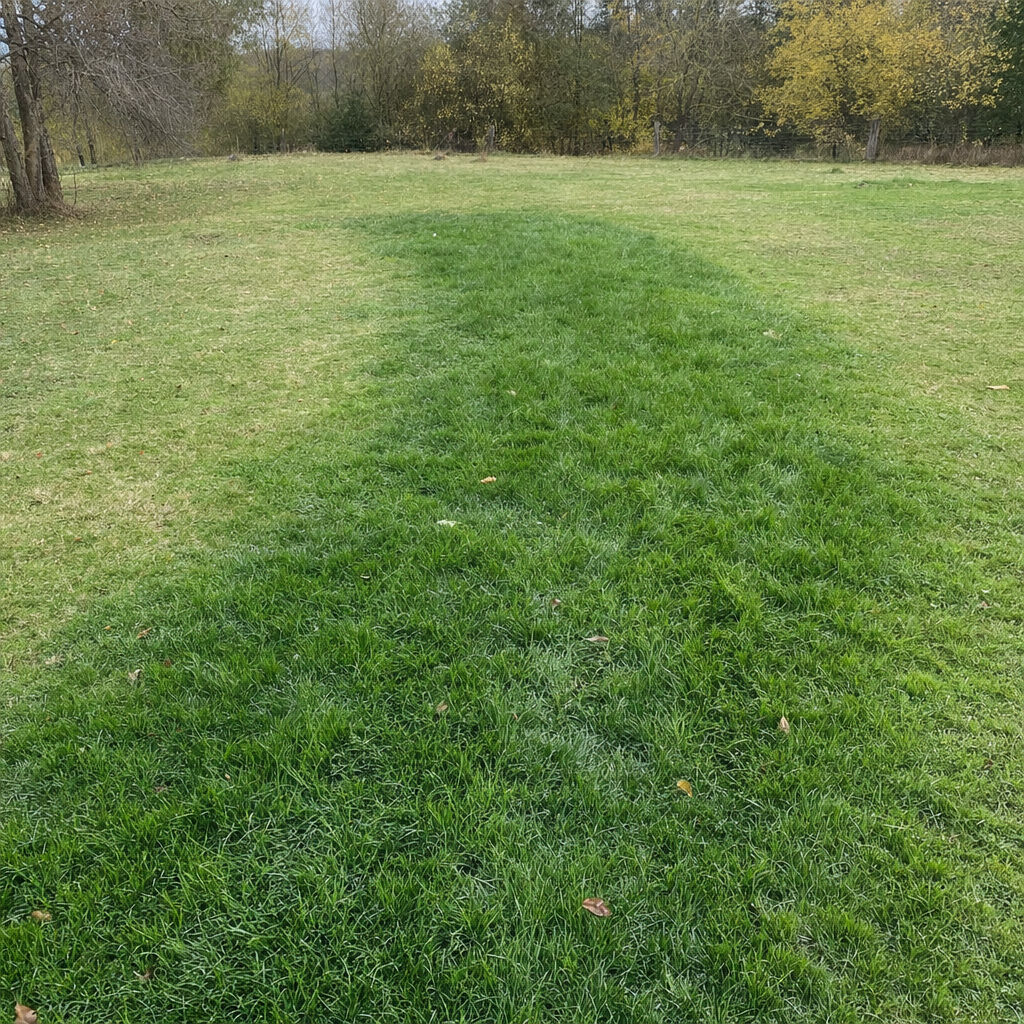 A soggy, unusually green patch of lawn over the drain field of a Canton home, a sign the septic tank needs pumping